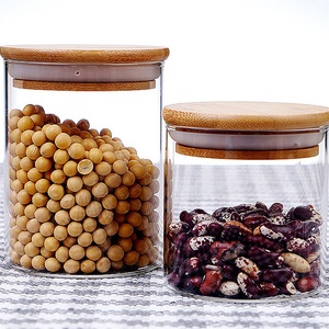 Airtight Kitchen Food Storage Round Glass Jars Set Glass Food Containers with Bamboo Lids