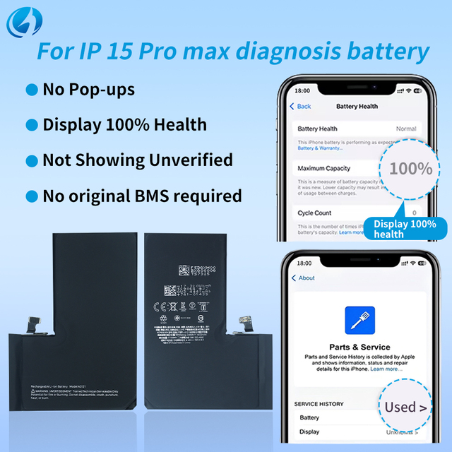 5000mAh Show 100% Health Genuine Diagnostic High Capacity Phone Battery for iPhone 15 Pro Max