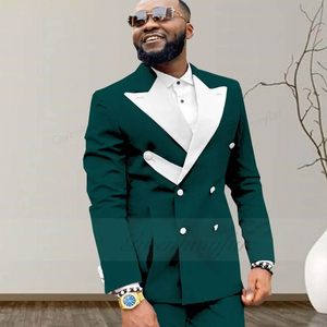 Blu <span class=keywords><strong>verde</strong></span> moda <span class=keywords><strong>uomo</strong></span> si adatta per il tempo libero Boutique Business pantaloni Slim 2 pezzi Set maschile giacca giacca giacca completo completo pantaloni - Product Image 2