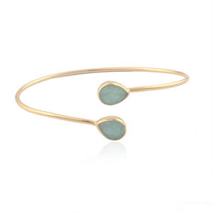Bracelet manchette double pierre en amazonite naturelle de haute qualité, plaqué or 18 carats, bijoux en laiton en gros, bracelet ajustable pour femme - Product Image 1