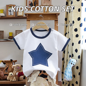 Nuevo Conjunto de Verano Informal de Algodón de Manga Corta para Niños, Traje de Dos Piezas con Dibujos Animados para Niños y Niñas - Product Image 1