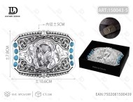 Fibbia per cintura in lega vintage da 5,0 cm con placcatura in argento e pietre blu per cinture da uomo in stile western - Product Image 1