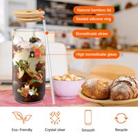 Tasse à café glacée de 16 oz Gobelet mignon verres à bière avec couvercles en bambou et paille en verre