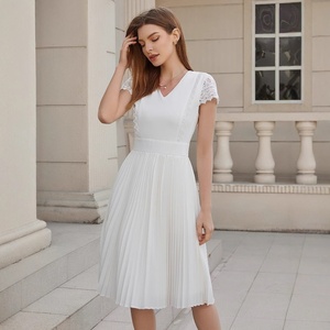 Nuovo Abito Casual in Pizzo Tinta Unita con Orlo Plissettato per Uso Quotidiano - Product Image 2