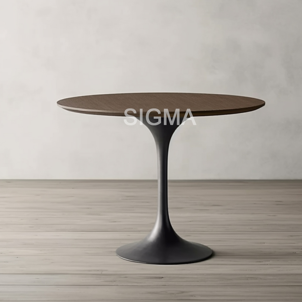 Modern Hotel Furniture Wood Tabletop Round Dining Table Stainless Steel Table Set