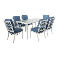 Vente directe d'usine, ensemble de table et de chaises de salle à manger modernes et personnalisables, plateau en verre trempé, mobilier de jardin léger pour l'extérieur, pour hôtel