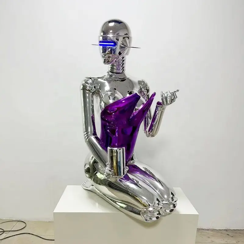 실물 크기 유리 섬유 빛 여성 로봇 액션 동상 조각 클럽 바 실내 장식 창조적 인 선물 컬렉션