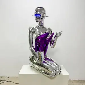 Estatua DE ACCIÓN DE Robot para mujer, luz de fibra de vidrio de tamaño real, esculturas para Bar Club, decoración interior, colección de regalos creativos