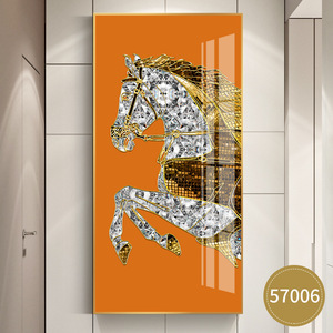 Moderna Arte Murale di Lusso <span class=keywords><strong>con</strong></span> Cavallo Scintillante, Decorazione per Corridoio e Galleria, Dipinto in Porcellana <span class=keywords><strong>con</strong></span> Cristalli e Diamanti - Product Image 1