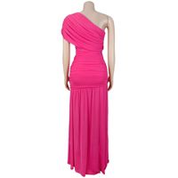 STOCK 4Colors Plain Women's Dress One Shoulder Mesh Maxi Dress Plus Size Casual Robe S-XXL