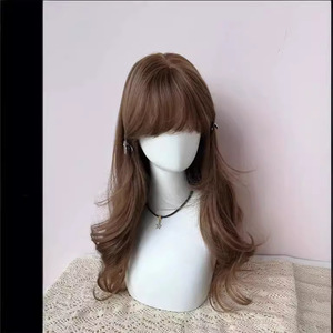 Perruque, <span class=keywords><strong>cheveux</strong></span> longs, thé au miel, couleur lin, juste et élégant, bouclés, simulé, ensemble de tête complète - Product Image 4