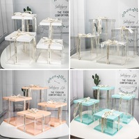 Boîte à gâteau en plastique transparente IMEE pour anniversaire, mariage, grande taille, 4, 6, 8, 10, 12, 14, 16 pouces, boîte cadeau pour fleurs, boîte à gâteau carrée