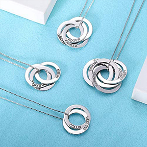 925 Sterling Silver Family Name <strong>Necklace</strong> Personalized Custom Engraved <strong>Russian</strong> <strong>Ring</strong> <strong>Necklace</strong> - Product Image 2