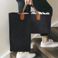 Panier d'escalier rectangulaire en feutre avec poignées en cuir, écologique, durable, organisateur de rangement pour la maison, pour escaliers en bois