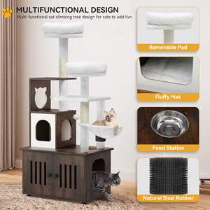 Arbre à chat moderne multifonctionnel 2 en 1 en bois avec enclos pour litière - Product Image 4