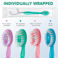 Brosse à dents à double tête avec perles de thé vert menthe, cure-dents et fil dentaire, poils souples et fins, haleine fraîche, OEM ODM, saveurs multicolores