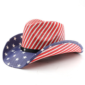 Chapeau de cowboy en paille fait main à bord roulé pour l'été, style Texas Ranger, <span class=keywords><strong>Stetson</strong></span> Panama, avec imprimé drapeau américain pour hommes - Product Image 6
