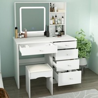 Meubles de chambre à coucher modernes, blancs, élégants, de haute qualité, en bois grainé, coiffeuse avec miroir éclairé, 5 tiroirs