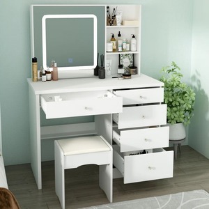 Muebles de Dormitorio Modernos Blancos Elegantes de <span class=keywords><strong>Alta</strong></span> Calidad con Acabado de Madera, Tocador con Espejo Iluminado y 5 Cajones - Product Image 6