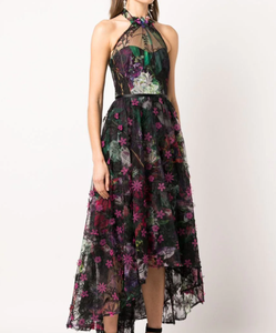 2022 new halter stampa floreale tulle tromba indietro più lungo abito elegante donne incontri spettacoli abito per occasioni speciali - Product Image 1