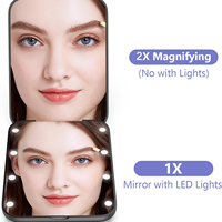 Smart Double-Sided 2x Magnifying Personalized Cosmetic Mirror Foldable LED Light-Up Pocket Mirror for Makeup