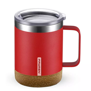 Tasse à café de voyage en acier inoxydable avec fond en liège, sous-verre isolé sous vide à double paroi avec poignée - Product Image 4