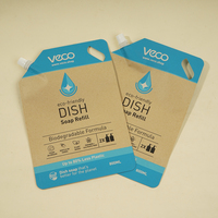 Pochette Doypack Personnalisée en Papier Kraft Brun avec Finition Mate, Imprimée en Héliogravure, Qualité Alimentaire PET, 800 ml, pour Emballage de Savon Liquide et Soins Personnels