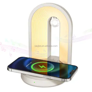 Newest 3 In 1 Portable Wireless Speaker Light Smart Bedside Table Lamp 15W Wireless Charger With Speaker