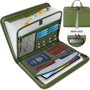 Da màu xanh lá cây-túi không thấm nước Chống Trộm accordion tập tin tổ chức khóa chống cháy mở rộng tập tin thư mục Tab xách tay - Product Image 1