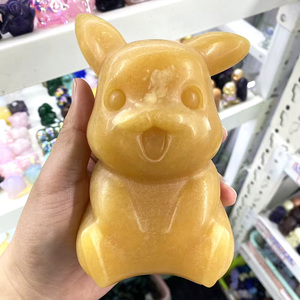 Vente en gros de sculptures de Pikachu en calcite jaune naturelle, sculptées à la main, grandes sculptures de Pokémon de dessin animé pour les cadeaux et l'artisanat en cristal DIY - Product Image 2