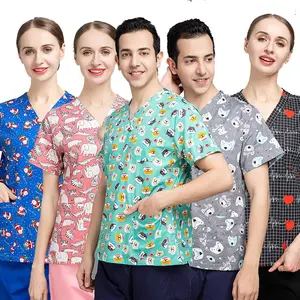 Wholesale custom printed scrub tops medical stretch long sleeve nurses uniform colours jacket designs printing scrubs uniforms