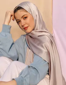 Wholesale solid Shiny muslim Scarf Women Shawl Premium Silky Smooth Wrap Luxury Silk Chiffon Hijab QK218