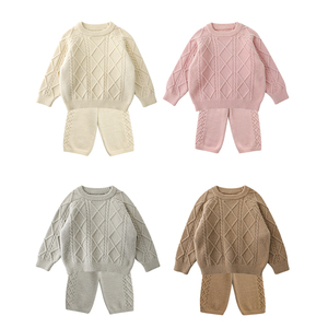 Conjuntos de Ropa de Invierno para Niñas, Tejido de Punto Acanalado, Suéter Grueso y Suave, Conjunto de 2 Piezas - Product Image 1