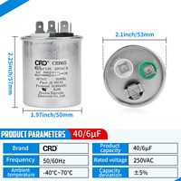 Condensateur à film d'aluminium haute performance CRD CBB65 40+6uF 250V, bornes codées par couleur, certifié ROHS, pour -40 +70°C