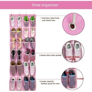 Hanging Shoe Organizer 24 Mesh Pockets Non-Woven Fabric <b>Over</b> <b>Door</b> Storage Bag 58x21inch Large Capacity Rectangle Shape - Product Image 6