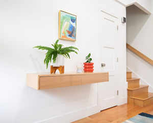 Étagère murale de décoration intérieure <span class=keywords><strong>avec</strong></span> supports Étagère de <span class=keywords><strong>rangement</strong></span> murale de décoration intérieure <span class=keywords><strong>Bureau</strong></span> flottant à 2 tiroirs en chêne moderne - Product Image 5