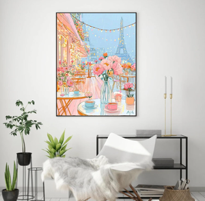 Cuadro de <span class=keywords><strong>la</strong></span> Torre Eiffel, Casa Rosa y Flores, Pintura Acrílica Moderna por Números, Hecho a Mano sobre Lienzo, 40x50cm, Ecológico para Adultos - Product Image 3
