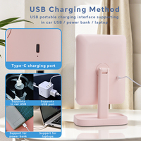 Miroir de maquillage LED rose de bureau avec plateau de rangement, carré, simple face, 3 couleurs de lumière réglables, cadre en plastique, organisateur personnalisé 1x
