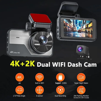 Caméra embarquée de voiture avec double enregistrement, vision nocturne avant 4K et arrière 2K, écran 3 pouces, WIFI, GPS, caméscope de voiture avec application mobile, enregistreur vidéo IPS