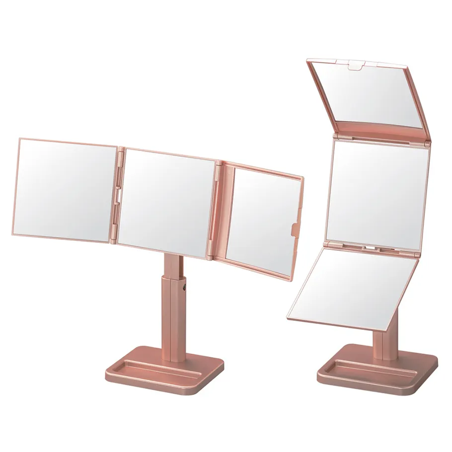 Styling stand magnifying private label makeup 3 panel mirror desktop