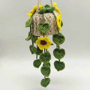 Handmade Crochet <b>Small</b> Sunflower Artificial Flower Car Hanging <b>Basket</b>-Lightweight & Durable for Rearview Mirror Decoration - Product Image 5