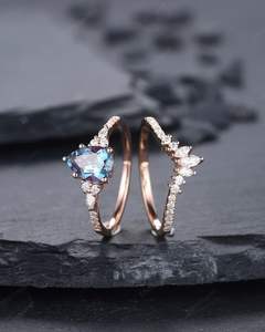 Bague de Fiançailles Classique en Alexandrite Taille Poire, Or Rose, Argent 925, Sertissage à Griffes, Certifiée, Ensemble Nuptial, Anniversaire - Product Image 3