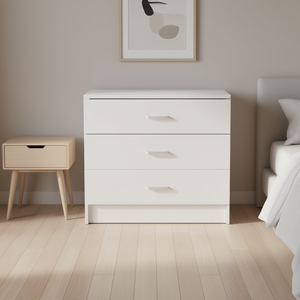 Comò Bianco a 3 Cassetti in MDF, Design Semplice, Arredamento Camera da Letto - Product Image 2