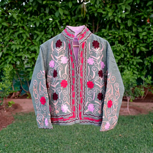 Chaqueta Blusón de Algodón con Bordado Floral a Mano para Mujer, Cuello Alto, Manga Larga, Transpirable, Ecológica, para Invierno - Product Image 1