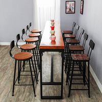 Table de bar industrielle personnalisée, plateau en bois massif moderne, structure en métal, mobilier de café vintage, table haute étroite et longue, ensemble de tabourets