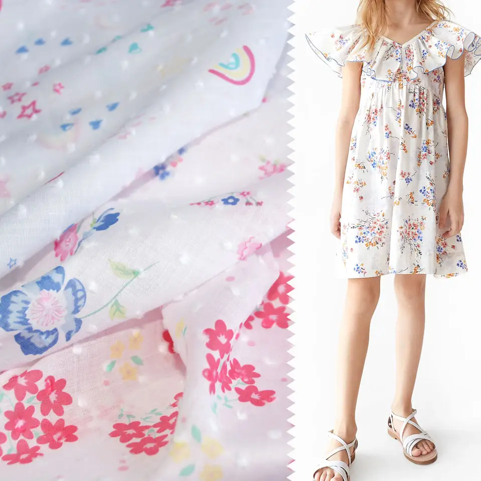 Light and soft with swiss dot dobby cotton printed plumeti 100% cotton fabric for children