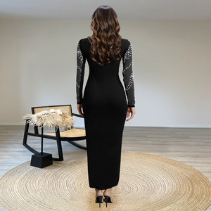 Abito Lungo da Donna <span class=keywords><strong>VIVA</strong></span> VIXEN 2026 di Suzhou, Maniche Lunghe, Decorato con Strass, Nero, per Uso Quotidiano Autunnale - Product Image 2