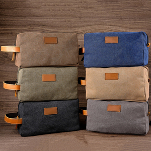 Bolsa de Aseo de Lona y Cuero con Logotipo Personalizado de Fábrica de Guangzhou, Bolsa de Aseo para Hombre, <span class=keywords><strong>Neceser</strong></span> de Viaje para Hombre - Product Image 1