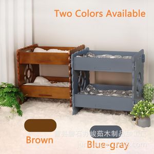 Wooden Cat <b>Bed</b> Double Layer Cat House With Faux Fur <b>Pad</b> For Cats Four Seasons Use - Product Image 5