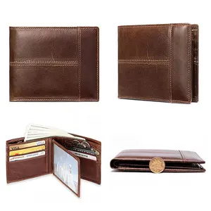 Boshiho vendita calda Design in vera pelle RFID blocco carta di credito da uomo <span class=keywords><strong>portafoglio</strong></span> <span class=keywords><strong>portafoglio</strong></span> sottile minimalista in pelle di cavallo pazzo - Product Image 1